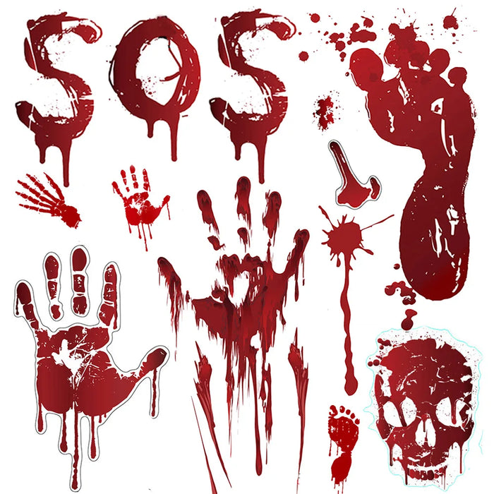 Bloody Handprint Halloween Stickers – Horror Wall & Window Decor