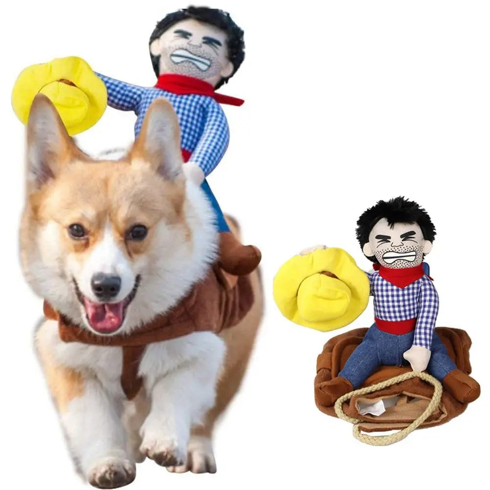 Funny Cowboy Rider Dog Costume – Halloween Pet Outfit
