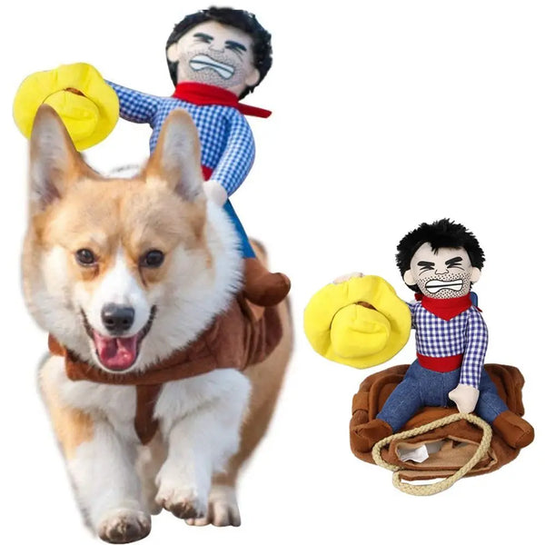 Funny Cowboy Rider Dog Costume – Halloween Pet Outfit