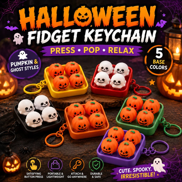 Halloween Pumpkin & Ghost Fidget Keychain – Mini Stress Relief Toy