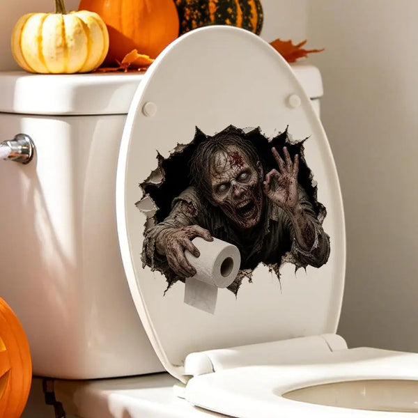 Scary Halloween Toilet Stickers – 3D Horror Bathroom Decor