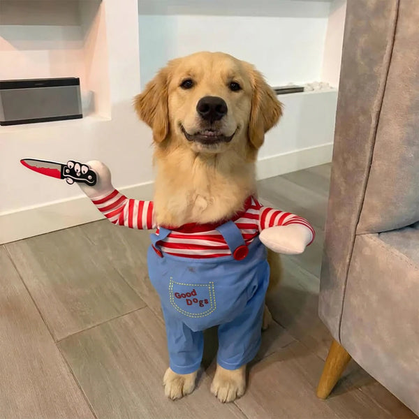 Funny Killer Doll Dog Costume – Halloween Pet Outfit